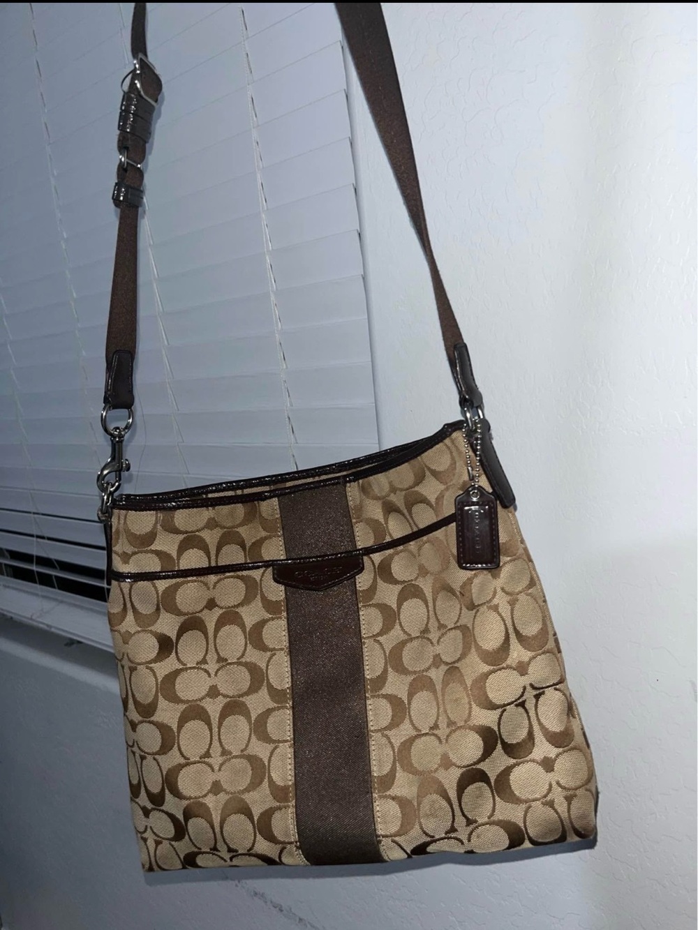 Coach Khaki and Brown Signature Crossbody Shoulder Bag